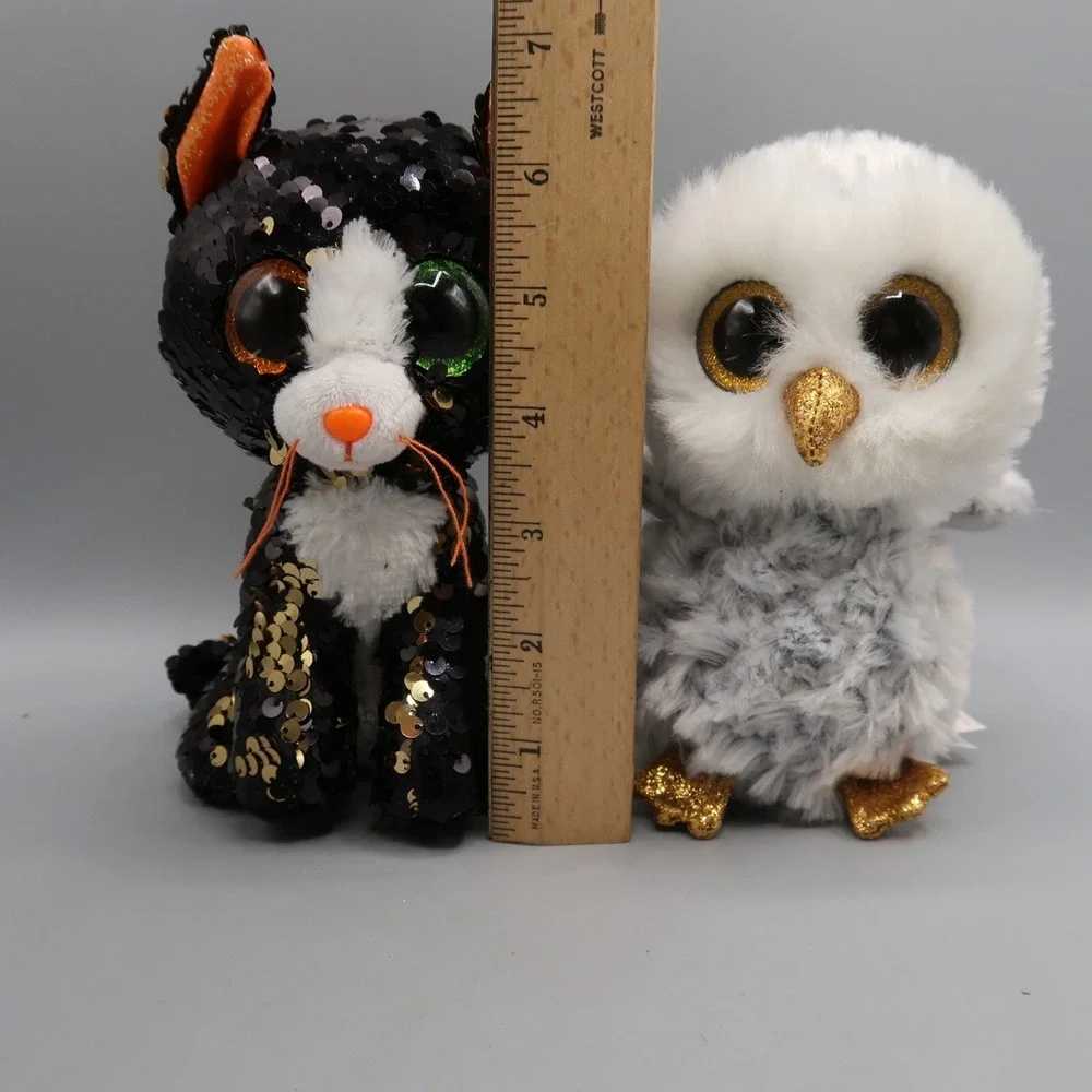 Ty Flippables JINX Sequin Halloween Cat & Gray Owl Owlette 6